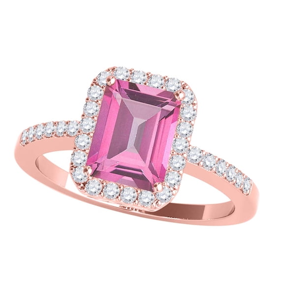 Mauli Jewels Rings for Women 3.15 Carat Diamond and Emerald Shaped Pink 4-prong 10K Rose Gold