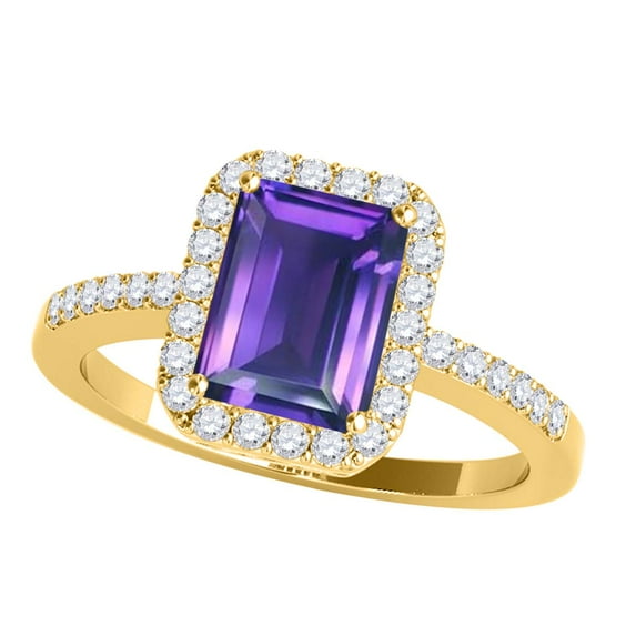 Mauli Jewels Rings for Women 3.20 Carat Diamond and Emerald Shaped Amethyst Ring prong 10K Yellow Gold