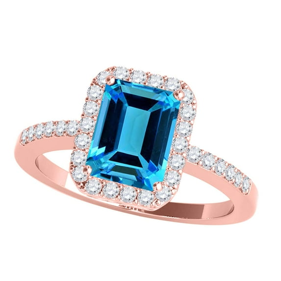 Mauli Jewels Rings for Women 3.20 Carat Diamond and Emerald Shaped Blue Topaz Ring prong 10K Rose Gold