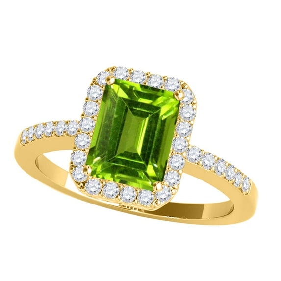 Mauli Jewels Rings for Women 3.20 Carat Diamond and Emerald Shaped Peridot Ring Prong 10K Yellow Gold