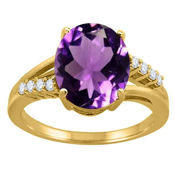 Mauli Jewels Rings for Women 3.3 Carat Oval Shaped Amethyst and Diamond Ring 4-Prong 10K Yellow Gold