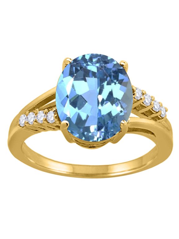3.30 Carat Oval Blue Topaz & Diamond Ring for Women in 10K Yellow Gold, Birthstone Engagement Ring, Promise Ring, Anniversary Ring