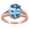 thumbnail image 1 of Mauli Jewels Rings for Women 3.3 Carat Oval Shaped Blue Topaz and Diamond Ring 4-Prong 10K Rose Gold, 1 of 6