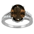 thumbnail image 1 of Mauli Jewels Rings for Women 3.3 Carat Oval Shaped Smokey Quartz and Diamond Ring 4-Prong 10K White Gold, 1 of 6