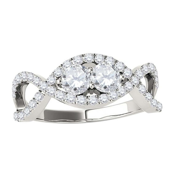 Mauli Jewels Rings for Women 3/4 Carat Two Stone Vinta Diamond Ring Prong-Setting 14K White Gold