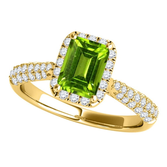Mauli Jewels Rings for Women 3.40 Carat Diamond And Emerald Shaped Peridot Ring 4-prong 10K Yellow Gold