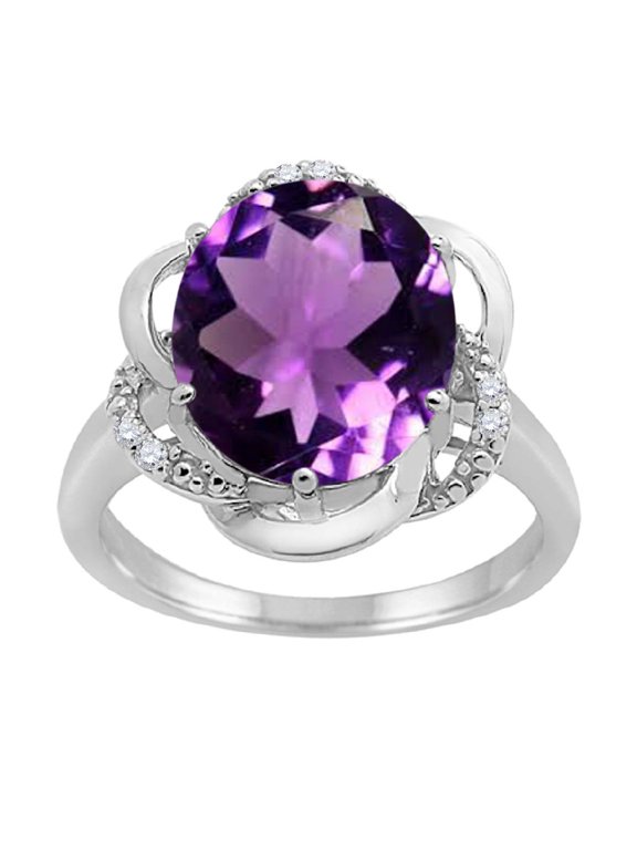 Women's 4.53 Carat Amethyst and Diamond Flower Ring in 10K White Gold