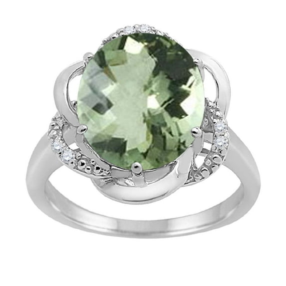 Mauli Jewels Women's 4.53 Carat Green Amethyst and Diamond Flower Ring in 10K White Gold