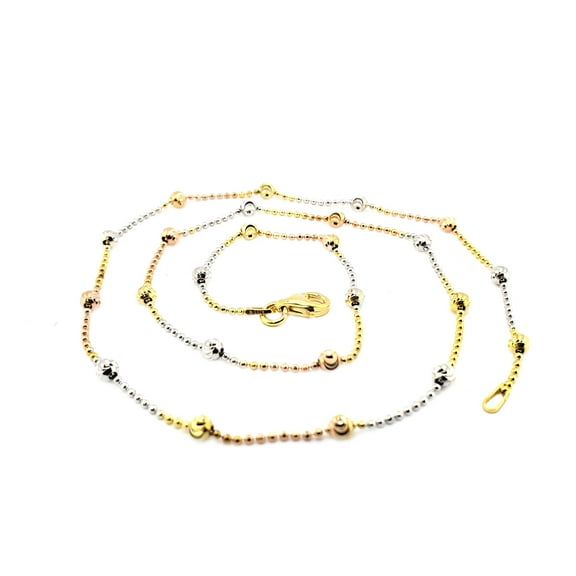 MauliJewels 3.2MM Tri-Color 14K Rose, White & Yellow Gold Rhodium Plated Ball Bead 18-Inch Italian Necklace Chain for Women, 925 Sterling Silver