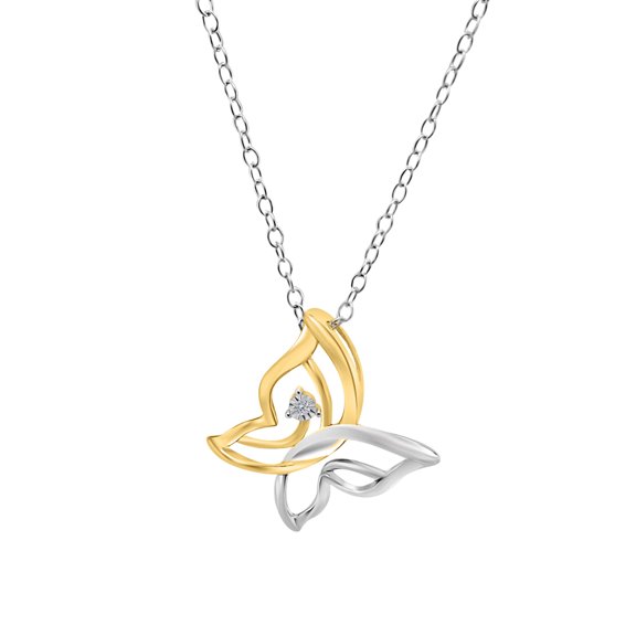 Mauli Jewels Two Tone Diamond Butterfly Shape Pendant In 925 Sterling Silver With 18 Chain