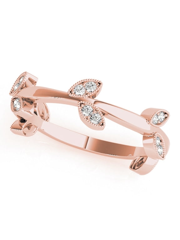 Women's 0.15 Carat Diamond Leaf Shape Wedding Band in 10K Rose Gold, Prong-Setting