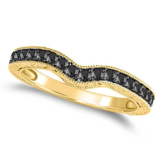 Mauli Jewels 0.35 Carat Black Diamond Wedding Band for Women in 10K Yellow Gold, Black Rhodium Plated, 4-Prong Bridal Anniversary Ring