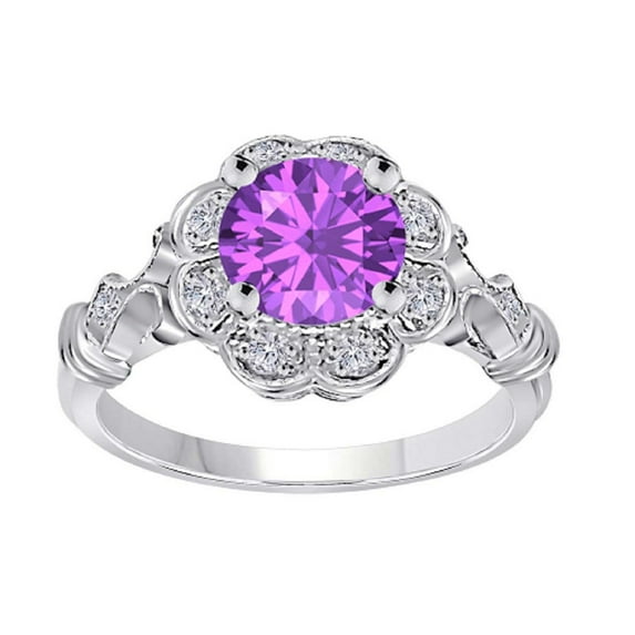 Mauli Jewels Women's 1 Carat Amethyst and Halo Diamond Engagement Ring in 10K White Gold