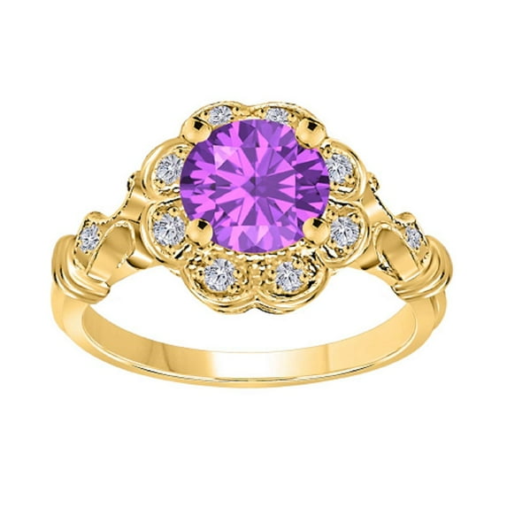 Mauli Jewels Women's 1 Carat Amethyst and Halo Diamond Engagement Ring in 10K Yellow Gold