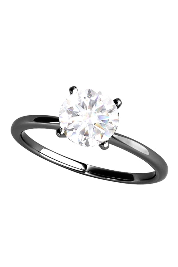 Women's 1 Carat Round Moissanite Diamond Black Rhodium Engagement Ring in 14K Gold, 4-Prong Setting