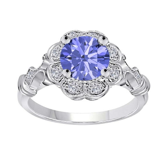Mauli Jewels Women's 1 Carat Tanzanite and Halo Diamond Engagement Ring in 10K White Gold
