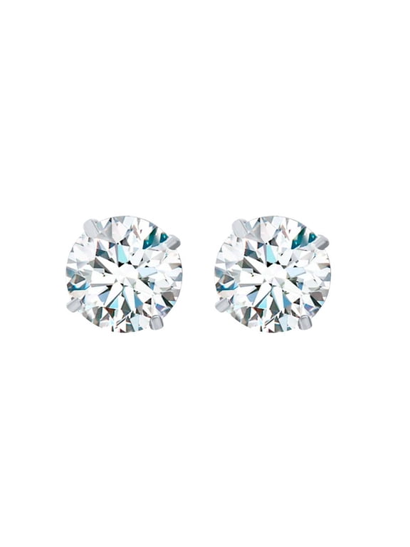 Women's 4.00 Ct Round White Moissanite Diamond Stud Earrings in 14K White Gold with Screw Back, 8MM, 4-Prong