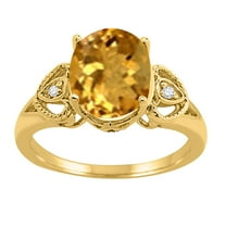Mauli Jewels 2.42 Carat Oval Citrine and Diamond Ring for Women in 4-Prong Setting, 10K Yellow Gold