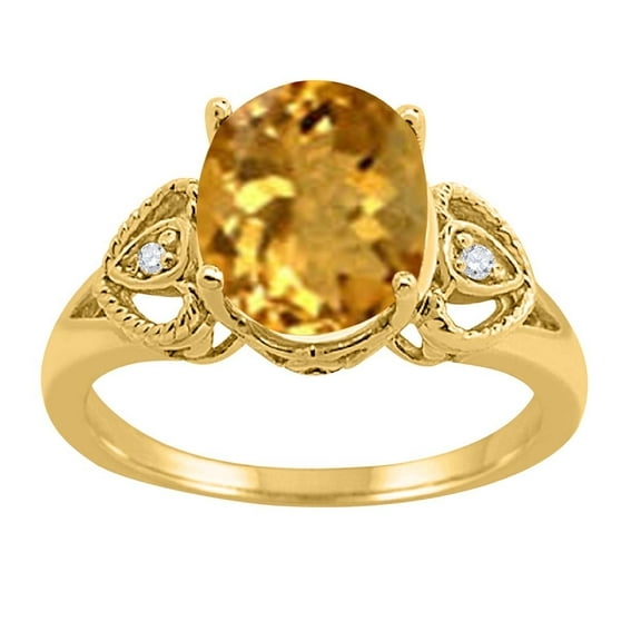 Mauli Jewels 2.42 Carat Oval Citrine and Diamond Ring for Women in 4-Prong Setting, 10K Yellow Gold