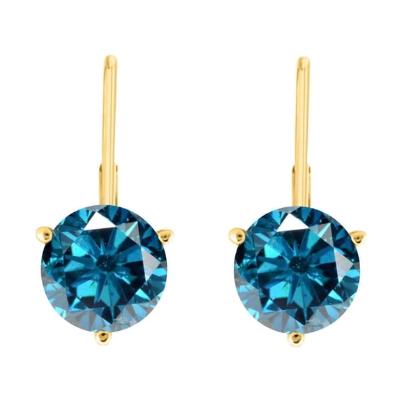 MauliJewels 0.25 CTW Natural Blue Round Diamond 3-Prong Martini Leverback Earrings for Women in 14K Rose, White & Yellow Gold