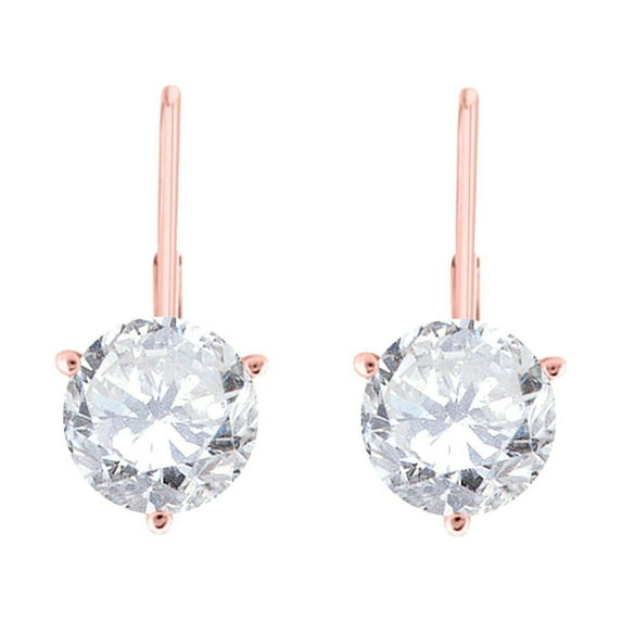 Mauli Jewels 14K Rose, White & Yellow Gold 0.50 CTW Round Lab Grown White Diamond 3-Prong Martini Leverback Earrings for Women