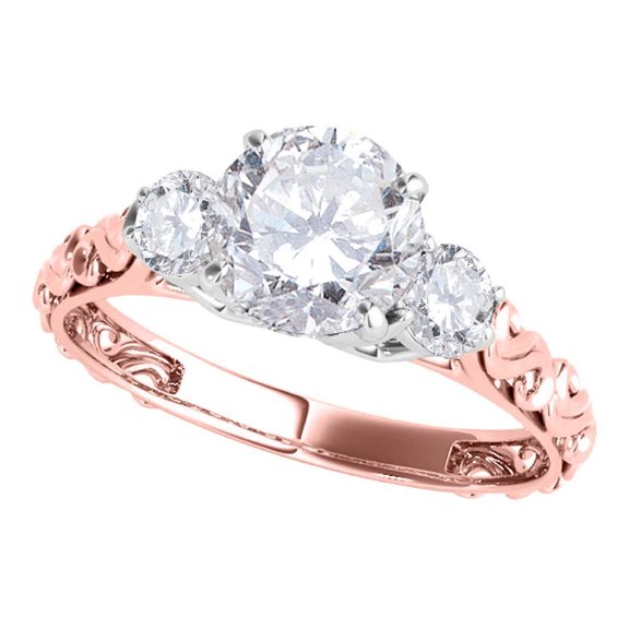 MauliJewels 0.50 Ct. 3 Stone Lab Grown Diamond Engagement Ring for Women in 14K Solid Two Tone Gold