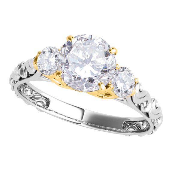 MauliJewels 0.50 Ct. 3 Stone Lab Grown Diamond Engagement Ring for Women in 14K Solid Two Tone Gold
