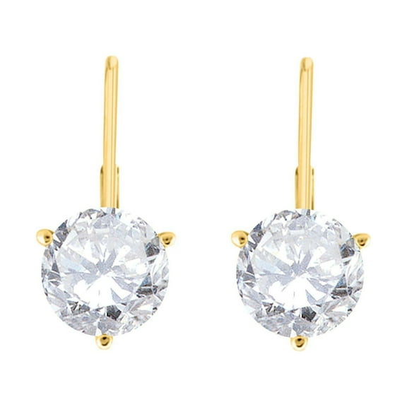 MauliJewels 0.70 CTW Round Lab Grown White Diamond 3-Prong Martini Leverback Earrings for Women in 14K Rose, White & Yellow Gold