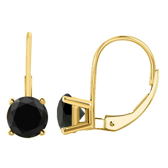 MauliJewels 2.00 Carat Round Black Diamond Leverback Earrings for Women in 14K Yellow Gold, 4-Prong