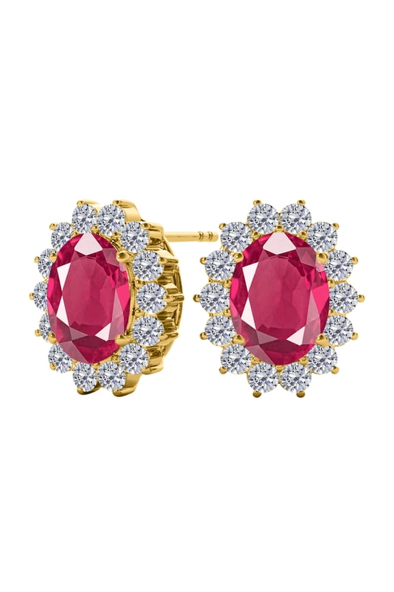 MauliJewels Earrings for Women 3.45 Carat Natural Round White Diamond And Oval Gemstone Stud Earrings Carat 10K Yellow & White Gold/ Ruby / J-K / I2-I3 Prong-Setting