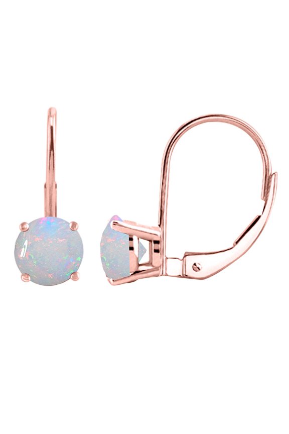 MauliJewels Earrings for Women 0.65 Carat 5MM Round Created Opal Leverback Earrings Carat 14K Rose Gold 4-prong