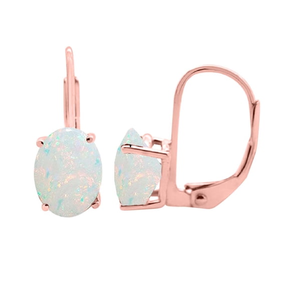 MauliJewels Earrings for Women 0.9 Carat 7x5MM Oval Created Opal Leverback Earrings Carat 14K Rose Gold 4-prong