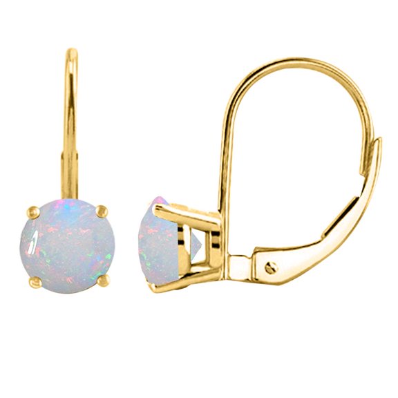 MauliJewels Earrings for Women 1.1 Carat 6MM Round Created Opal Leverback Earrings Carat 14K Yellow Gold 4-prong