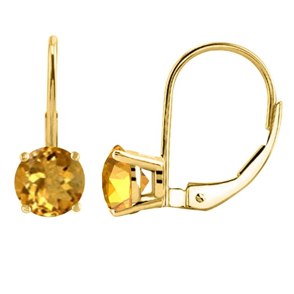 MauliJewels Earrings for Women 1.3 Carat 6MM Round Citrine Leverback Earrings Carat 14K Yellow Gold 4-prong