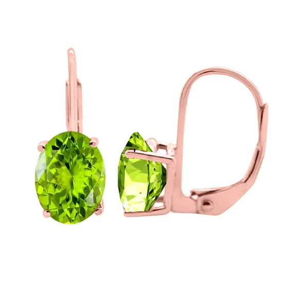 MauliJewels Earrings for Women 1.8 Carat 7x5MM Oval Peridot Leverback Earrings Carat 14K Rose Gold 4-prong
