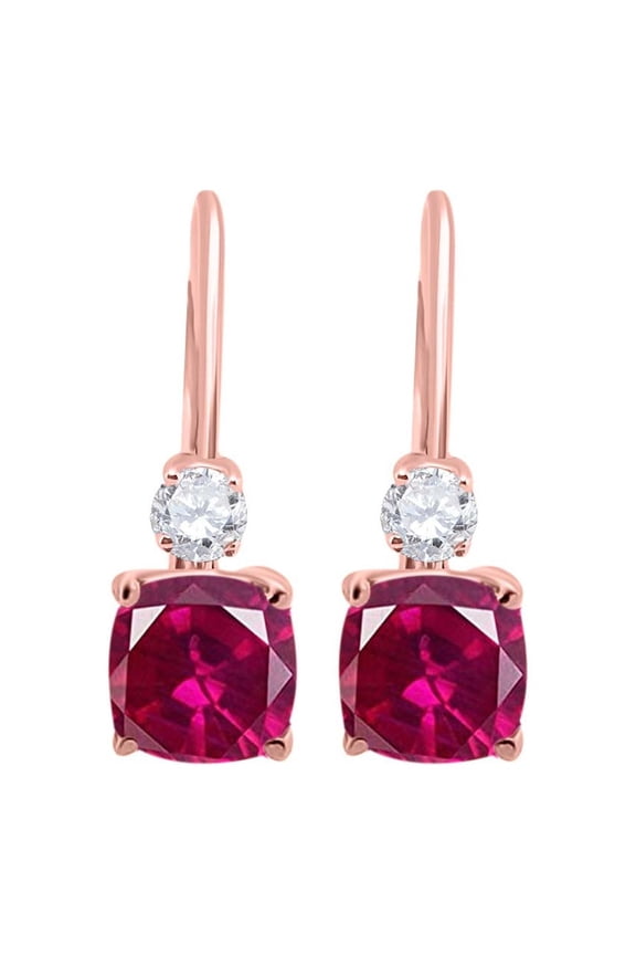MauliJewels Earrings for Women 2.7 Carat 8x6 Cushion Cut Gemstone Diamond Leverback Earrings Carat 14K Rose Gold 4 Prong-Setting