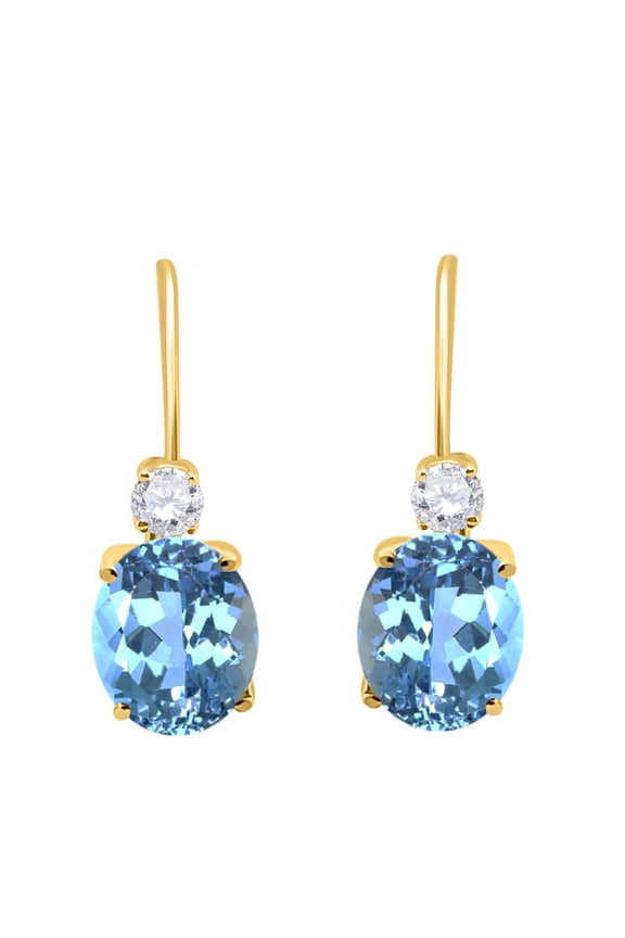 MauliJewels Earrings for Women 2.7 Carat 8x6 Gemstone And Diamond Leverback Earrings Carat 14K Yellow Gold 4 Prong-Setting