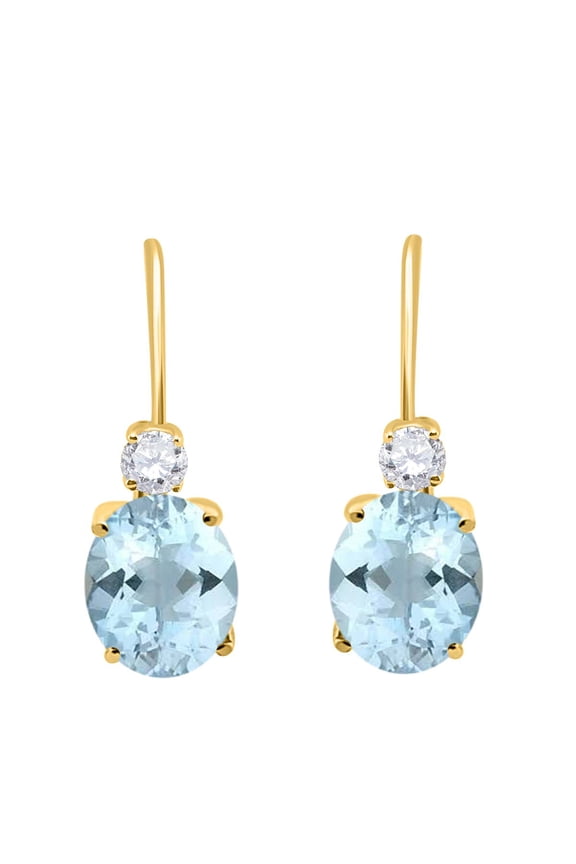 MauliJewels Earrings for Women 2.7 Carat 8x6 Gemstone And Diamond Leverback Earrings Carat 14K Yellow Gold 4 Prong-Setting