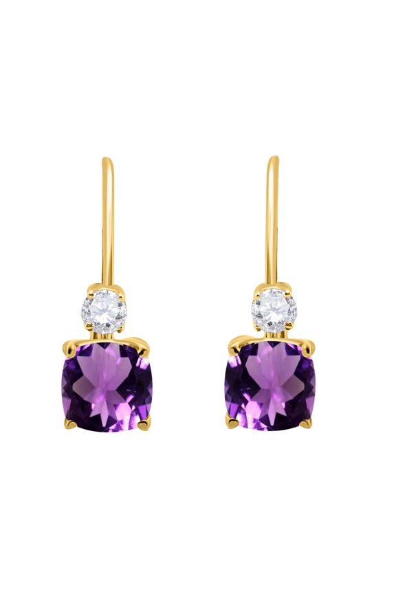 MauliJewels Earrings for Women 2.7 Carat. Cushion Cut Gemstone And Diamond Leverback Earrings Carat 14K Yellow Gold 4 Prong-Setting