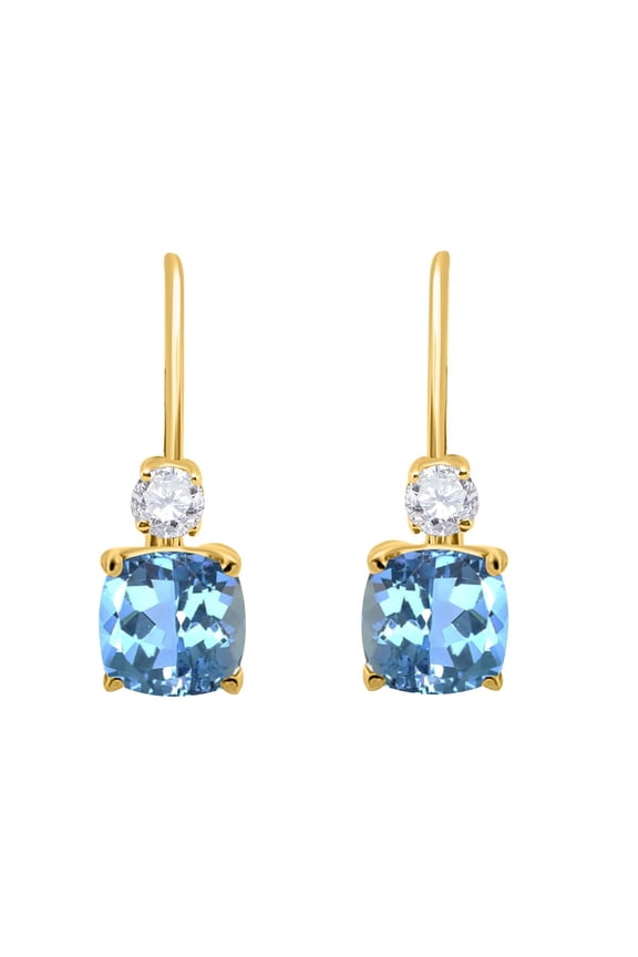 MauliJewels Earrings for Women 2.7 Carat. Cushion Cut Gemstone And Diamond Leverback Earrings Carat 14K Yellow Gold 4 Prong-Setting