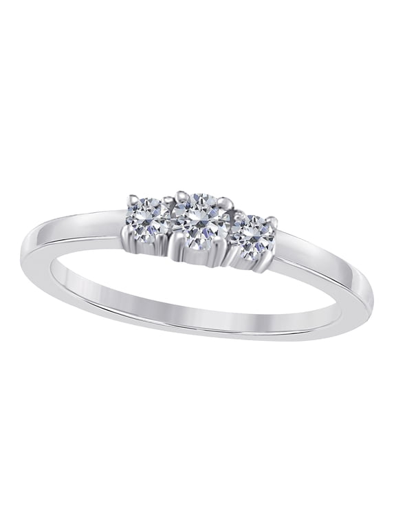 MauliJewels Engagement Rings for Women 0.24 Carat Pretty 3 Stone Diamond Engagement Wedding Ring 4-prong 10k White Gold Genuine Diamond Wedding Jewelry Collection