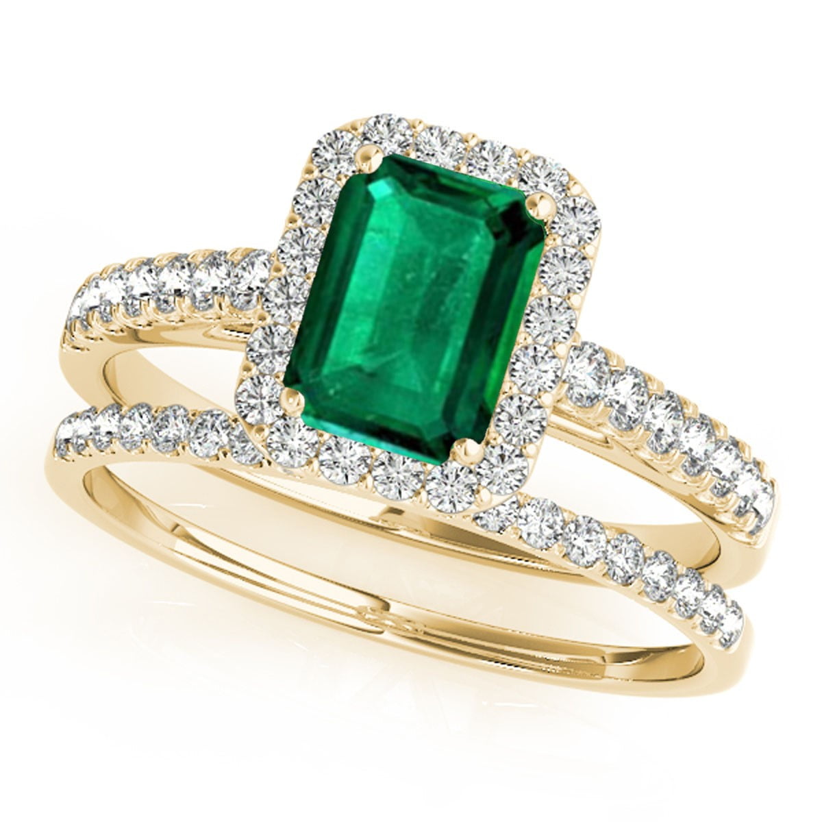 Maulijewels Engagement Rings For Women 09 Carat Diamond And Emerald Shape Emerald Bridal Set 2838