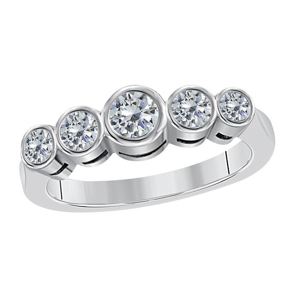 MauliJewels Rings for Women 0.50 Carat 5 Stone Engagement Wedding Band prong 14K Solid White Gold Genuine Diamond Wedding Jewelry Collection