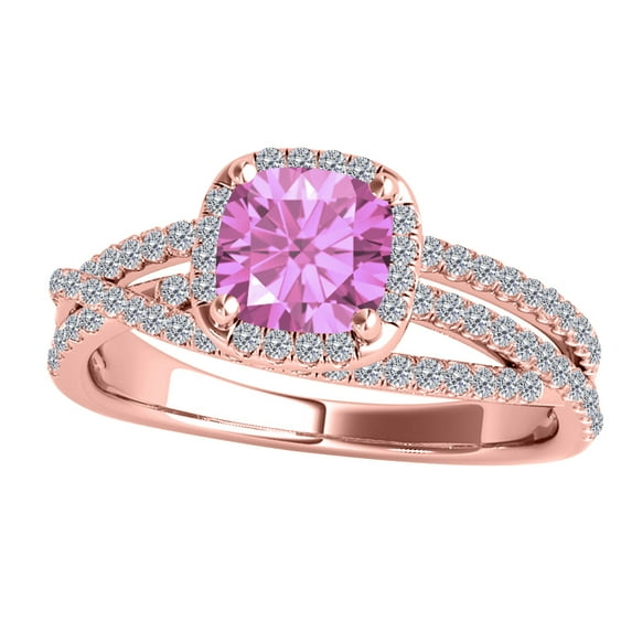 MauliJewels Rings for Women 0.90 Carat Diamond and Cushion Shaped Pink 4-prong 10K Rose Gold Gemstone Wedding Jewelry Collection