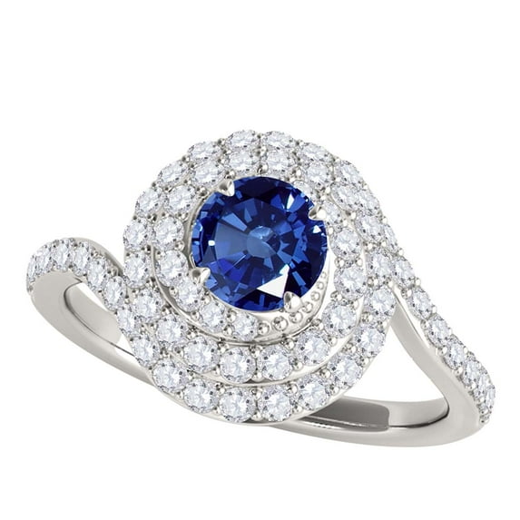 MauliJewels Rings for Women 1.60 Carat Interwined Design Diamond And Sapphire Ring 4-prong 14k White Gold Gemstone Wedding Jewelry Collection