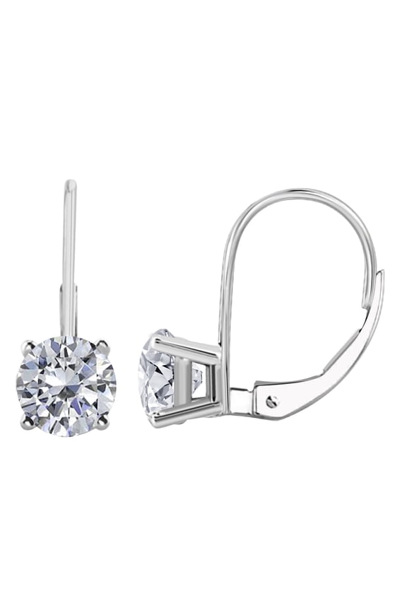 0.20 Carat Diamond Leverback Earrings for Women, 14K White Gold 4-Prong White Diamond Drop Earrings