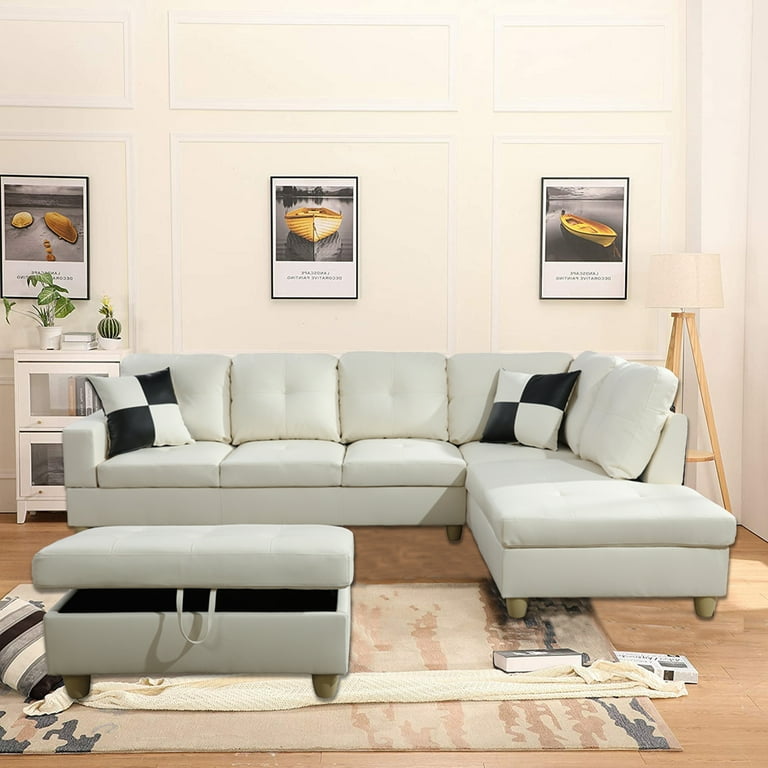 White faux sale leather sofa set