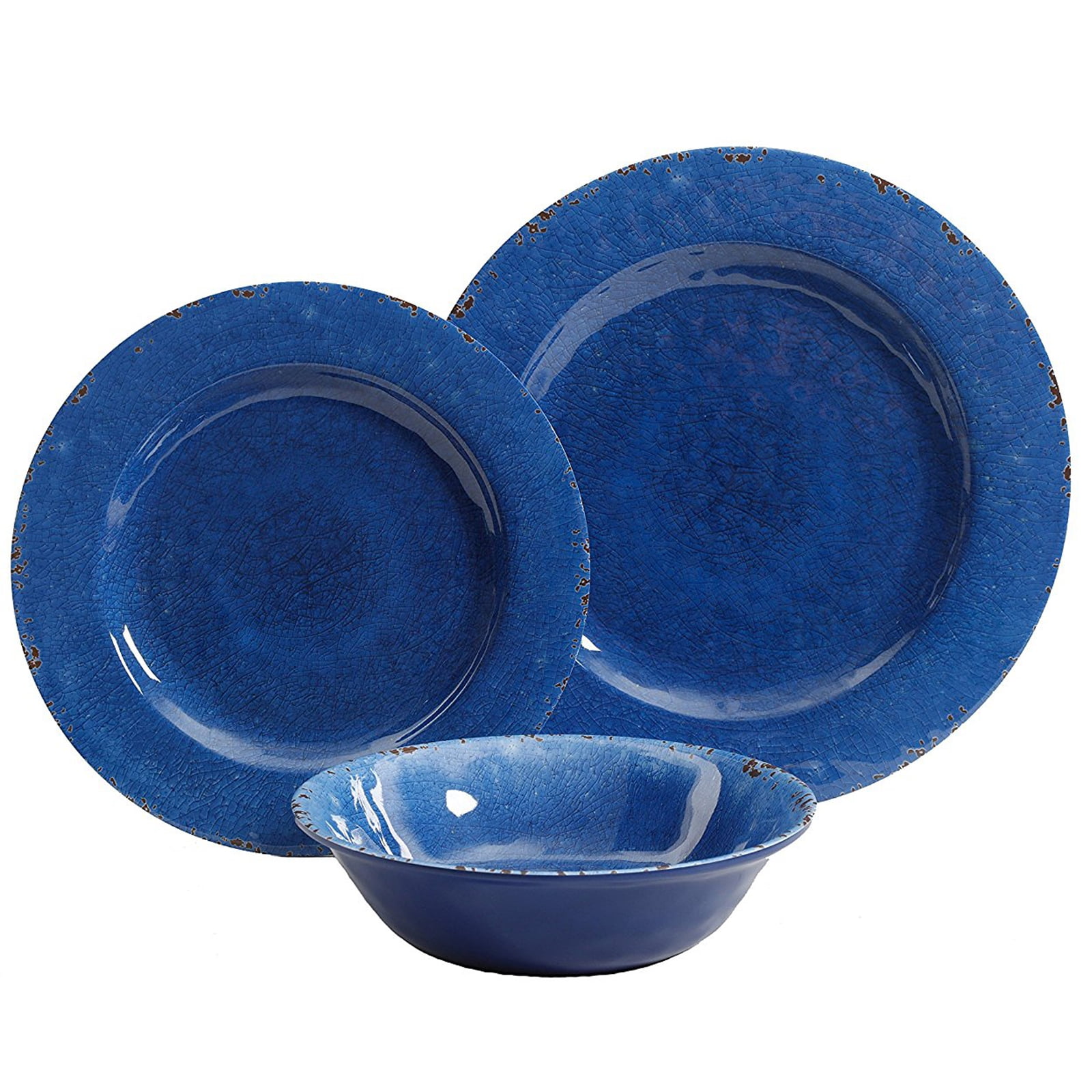 Mauna 12 pc Dinnerware Set Cobalt Blue Crackle Look Decal