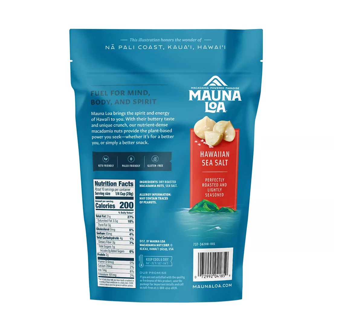 Mauna Loa Dry Roasted Macadamia Nuts with Hawaiian Sea Salt, 10 oz.