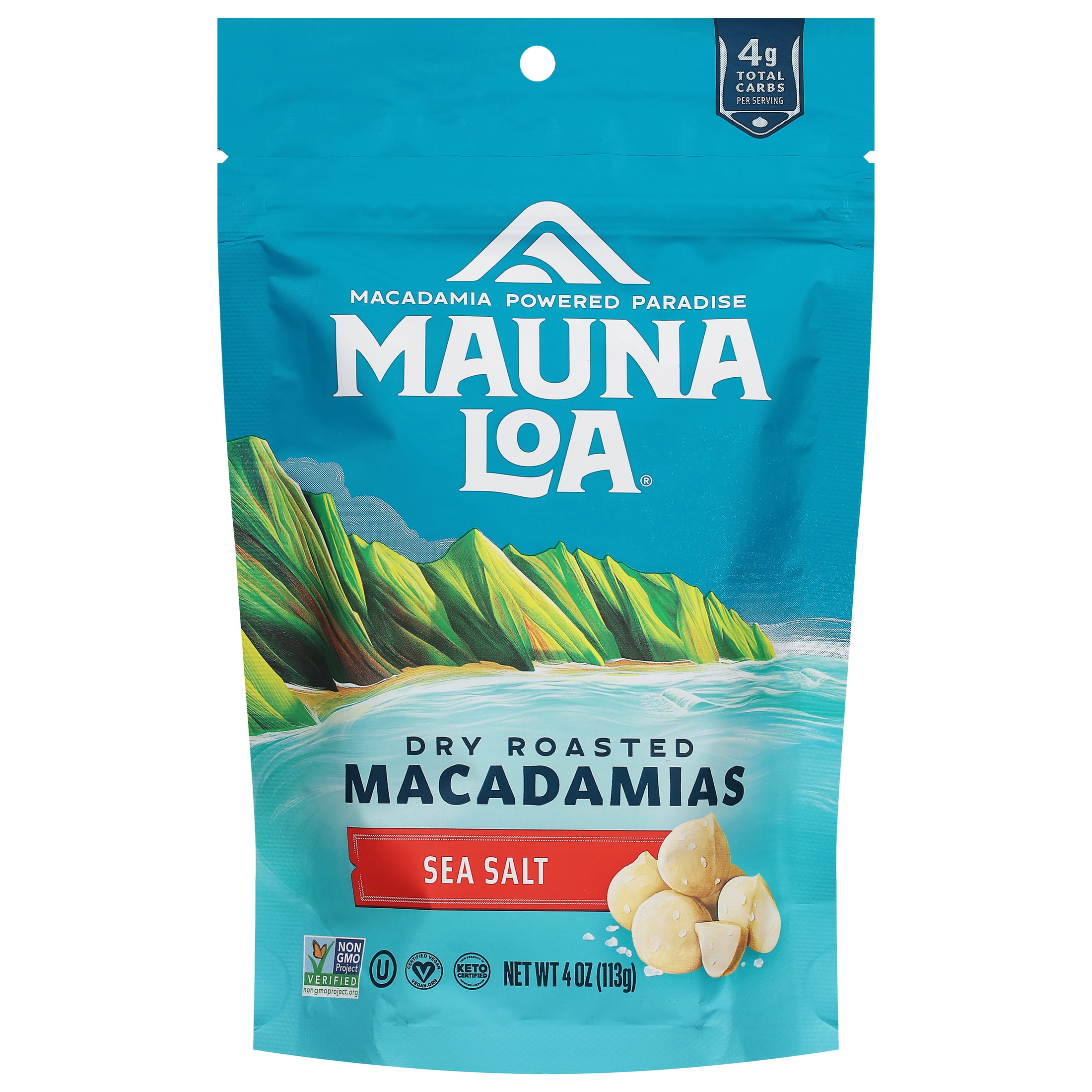 Mauna Loa Sea Salt Macadamia Nuts 4oz Bag, Dry Roasted, Crunchy
